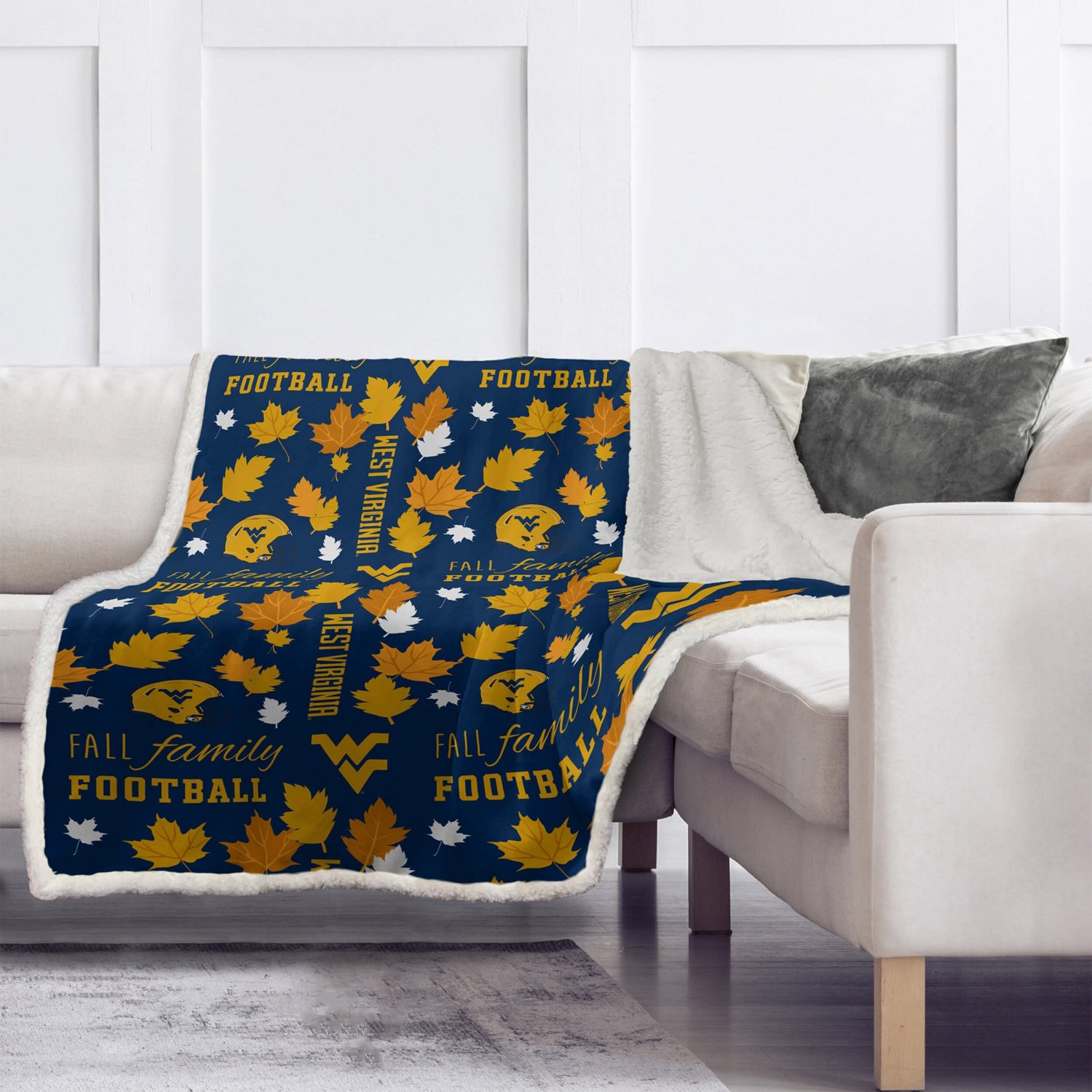 Pegasus West Virginia Mountaineers 60" x 70" Fall Family  Football Flannel Fleece Sherpa Blanket - view number 3